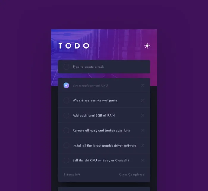 Screenshot of the Todo app webpage